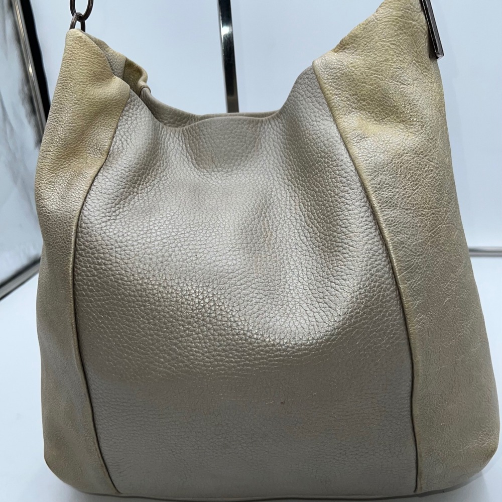 Brighton Metallic Beige Leather Hobo Shoulder Bag Chain Braided Strap Purse - Picture 4 of 10